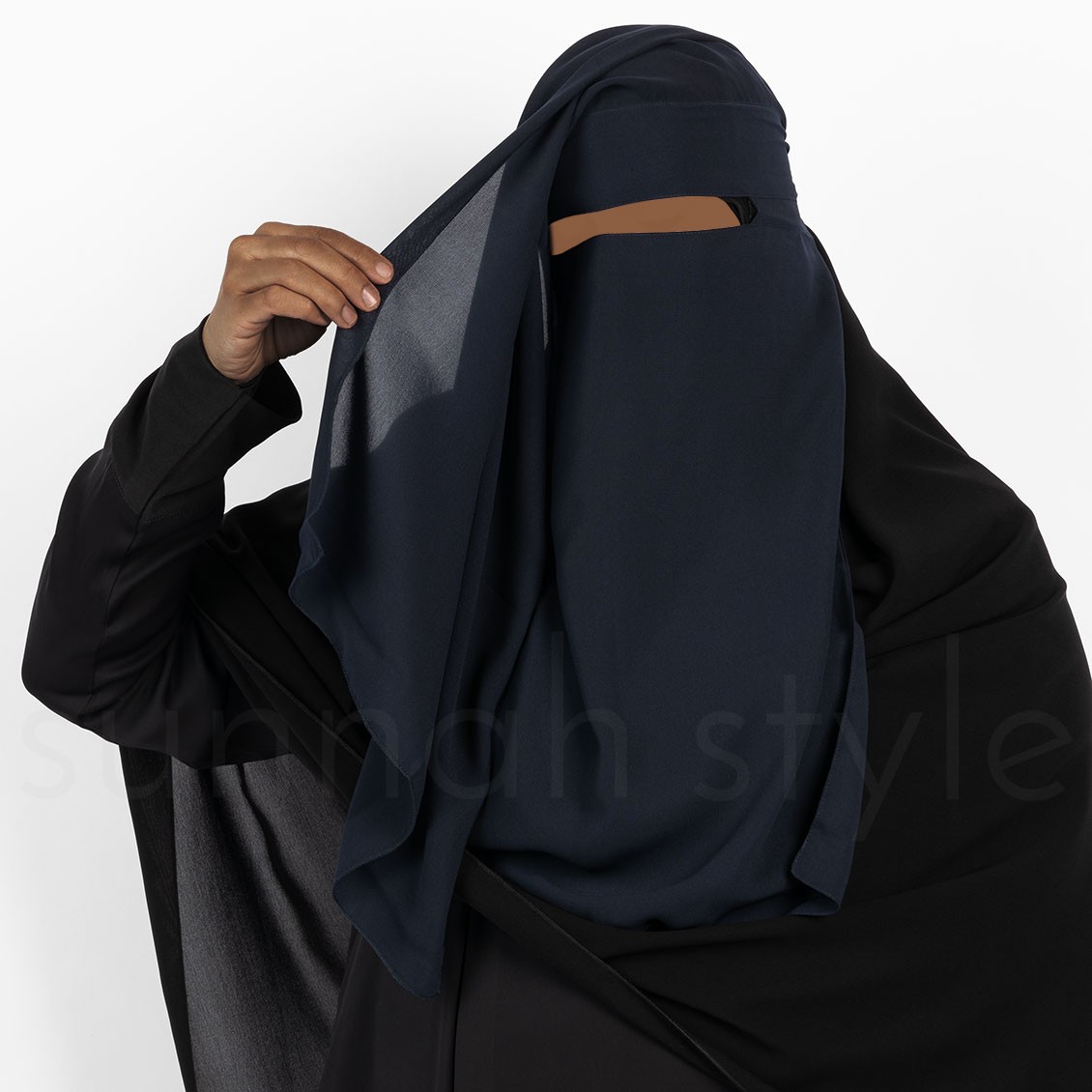 Sunnah Style No-Pinch Two Layer Niqab Navy Blue